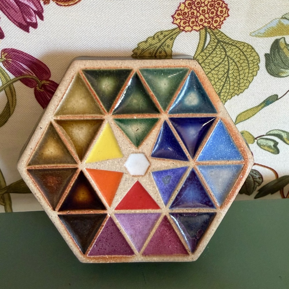Colorful Geometric Tile Art- Hex Paperweight - Picture 2 of 3